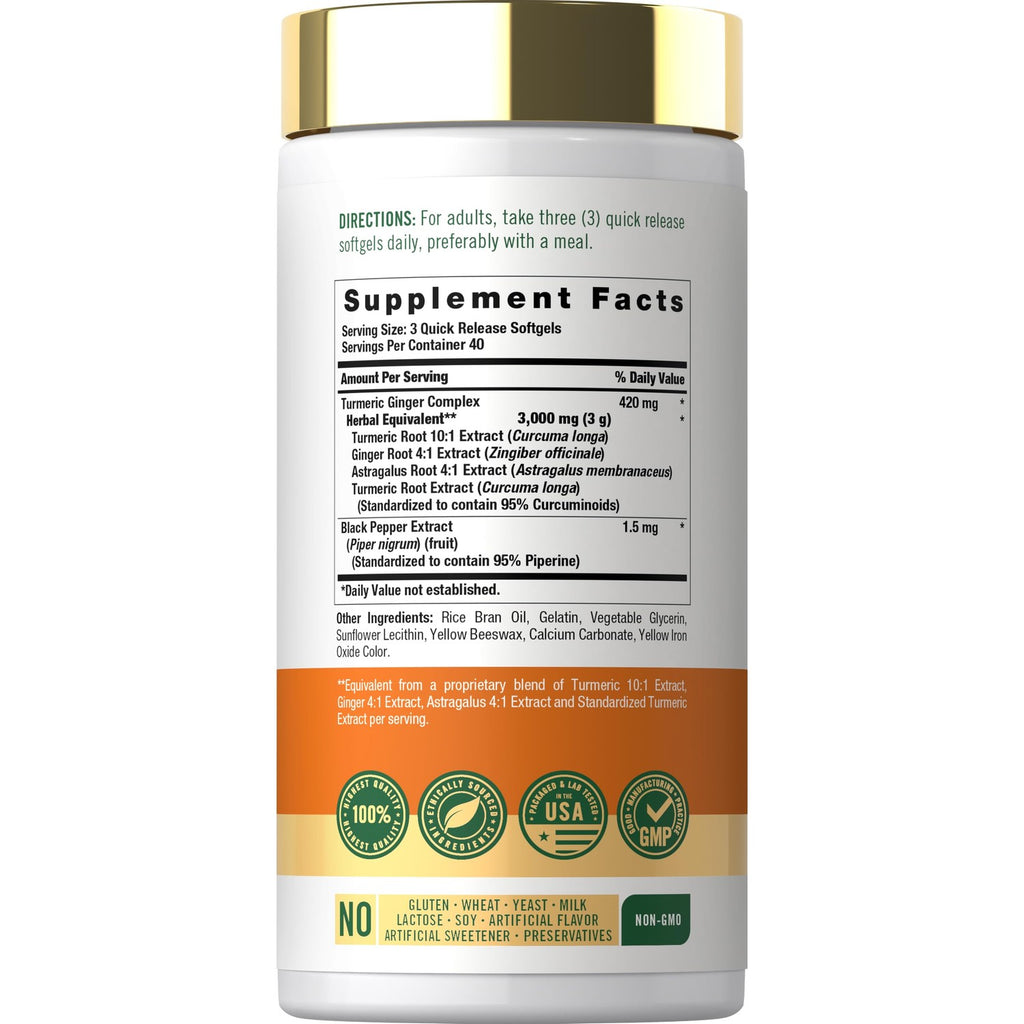 Carlyle Turmeric and Ginger Supplement | 120 Softgel Capsules