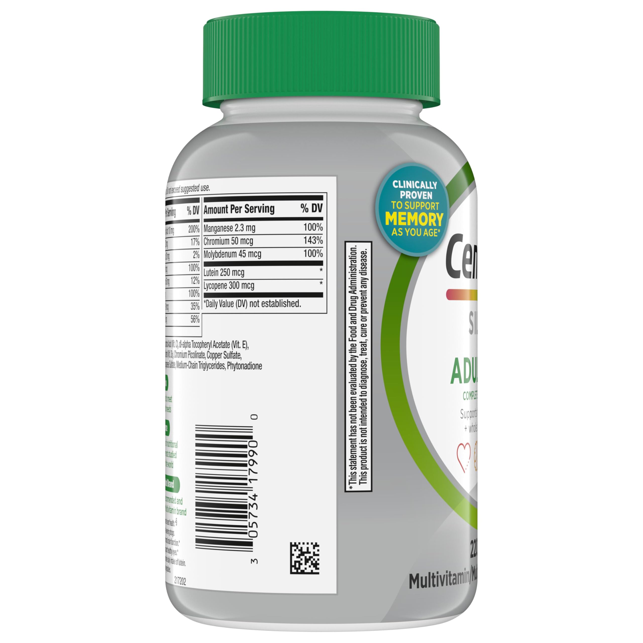 Centrum Silver Multivitamin for Adults 50 and Over, 220 Tablets | Contains Vitamin D3, B Vitamins, Clinically Proven to Support Memory as You Age, GLP-1 Support