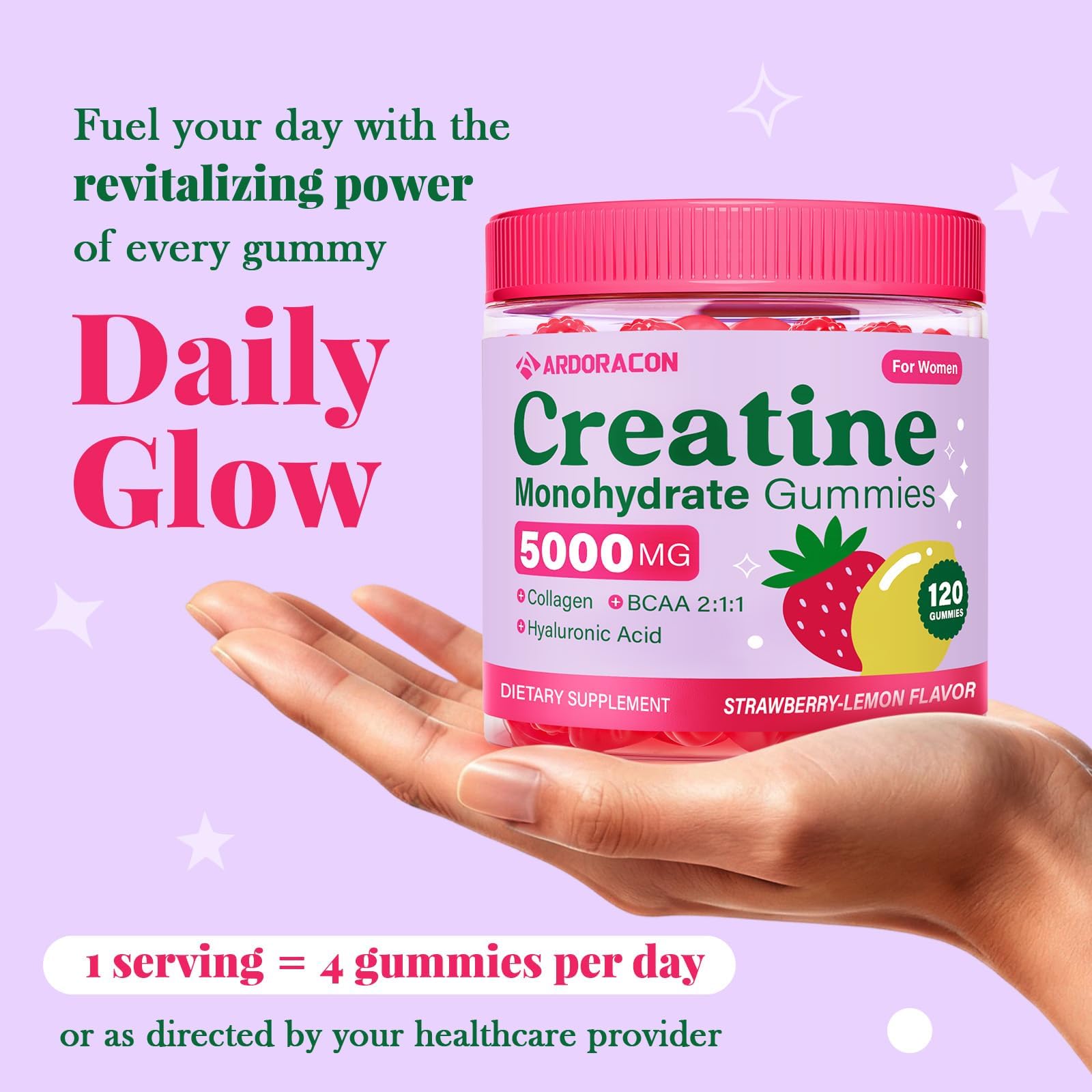 Creatine for Women, Creatine Monohydrate Gummies with Collagen, Vitamin D3 & Calcium for Muscle Support & Energy, Flavored Sugar Free Creatine Gummies Post & Pre Workout Supplements for Women, 120 Ct