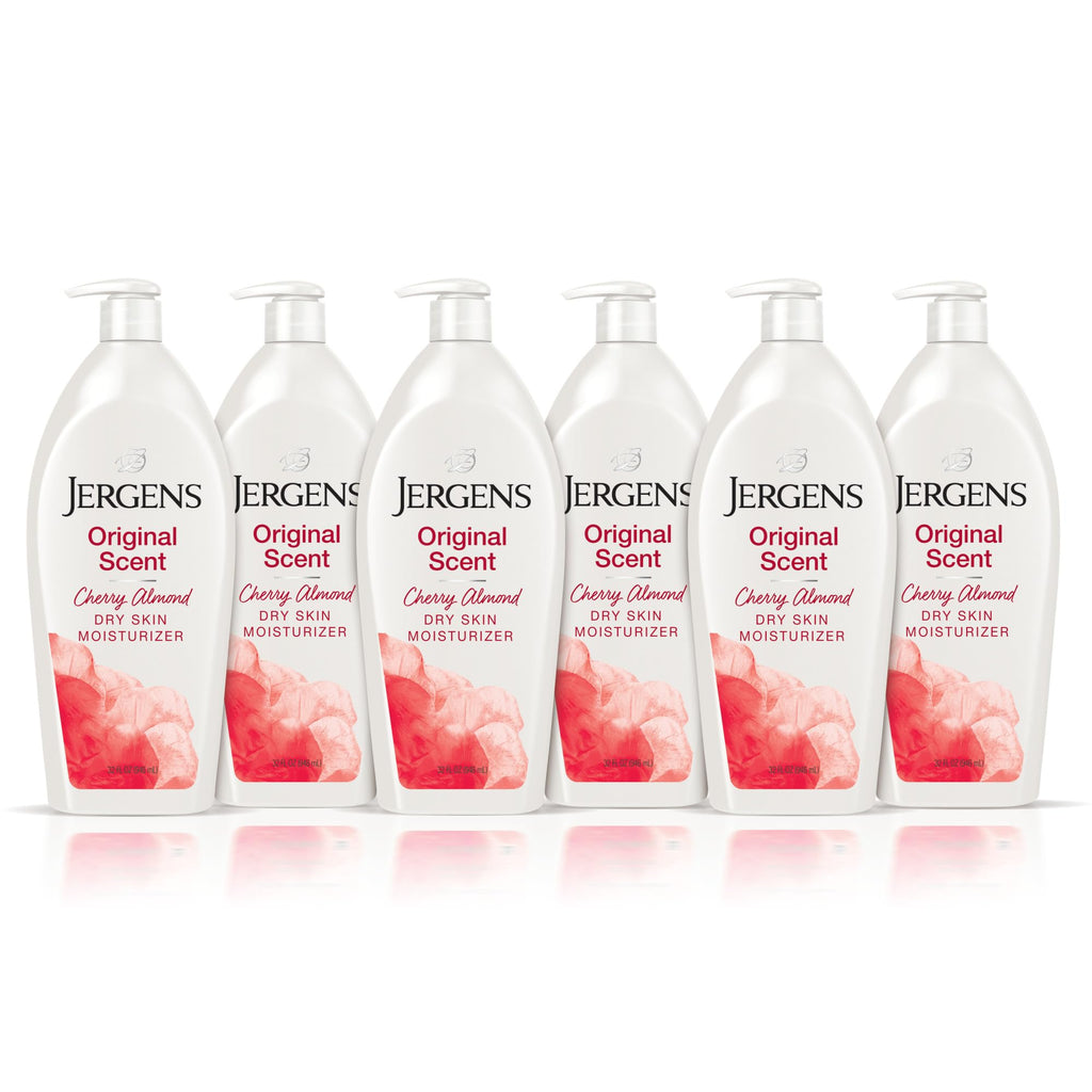 Jergens Cherry Almond Hand & Body Lotion, Dry Skin, 32 fl oz | Fast-Absorbing Moisturizer, Vitamins E, C & B5, Softens Dry Skin, Dermatologist Tested, Cherry Almond Scent