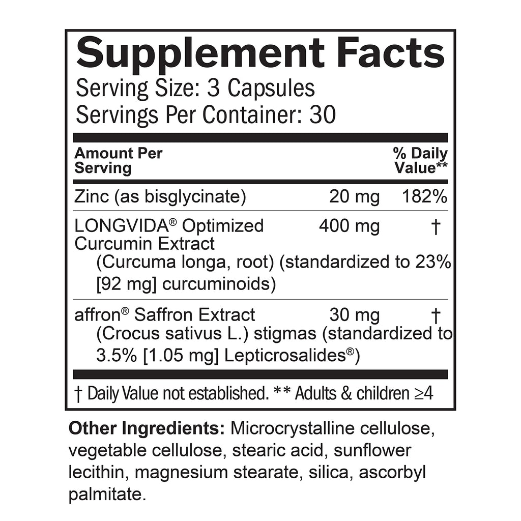 BRAINMD Dr Amen Happy Saffron Plus - 90 Capsules - with Saffron Flower Extract, Curcumin & Zinc - Vegan, Gluten Free - 30 Servings | 30 Servings