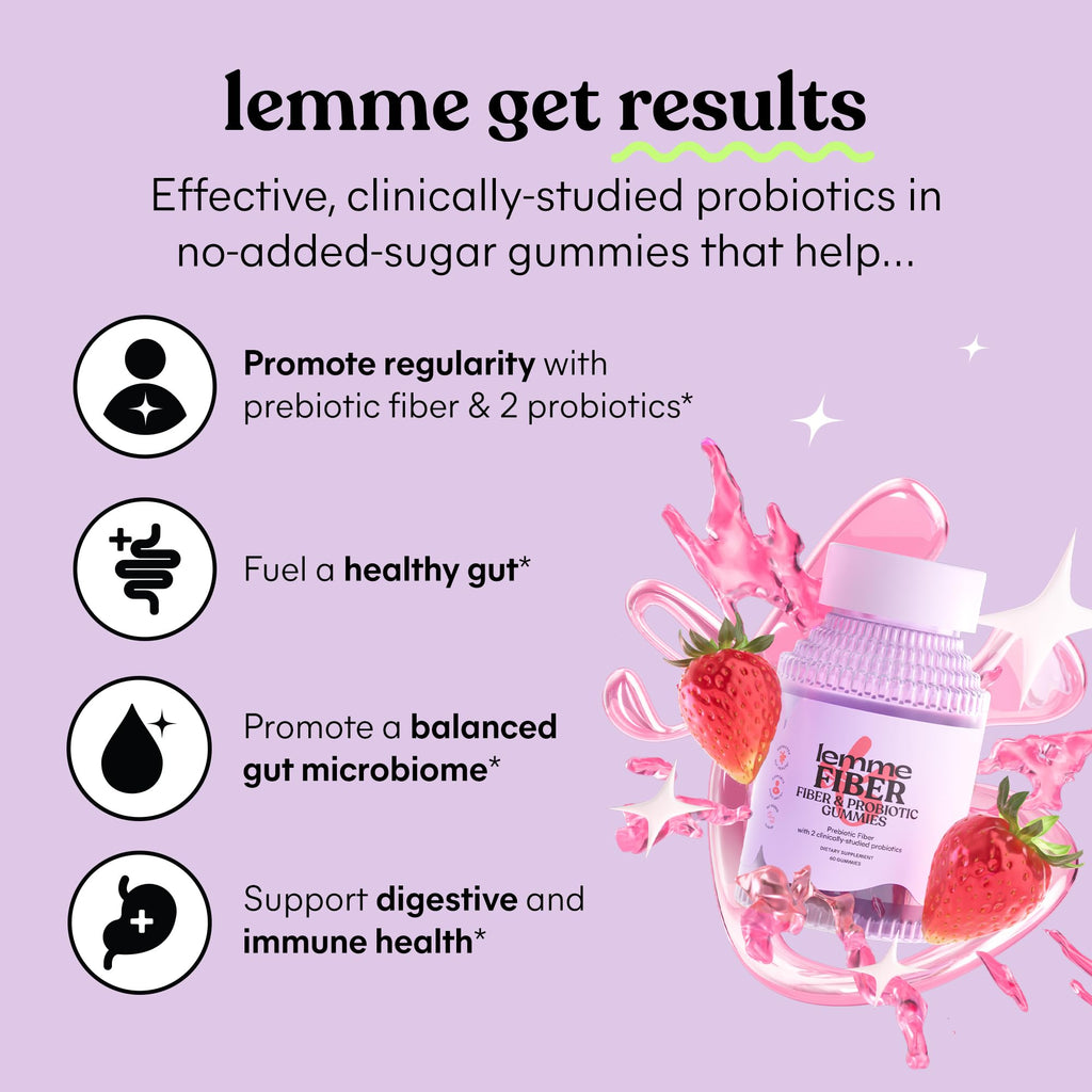Lemme Fiber & Probiotic Gummies for Adults, 30-Day Supply | 4g Prebiotic Fiber & Clinically Studied Probiotic Strains to promote Regularity & Gut Health, No Sugar Added