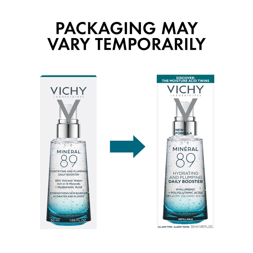 Vichy Mineral 89 Booster, Pure Hyaluronic Acid Serum for Face with Polyglutamic Acid for Skin Barrier Repair, Plumps & Hydrates, Lightweight Hydrating Serum, Oil-Free, Non-Sticky