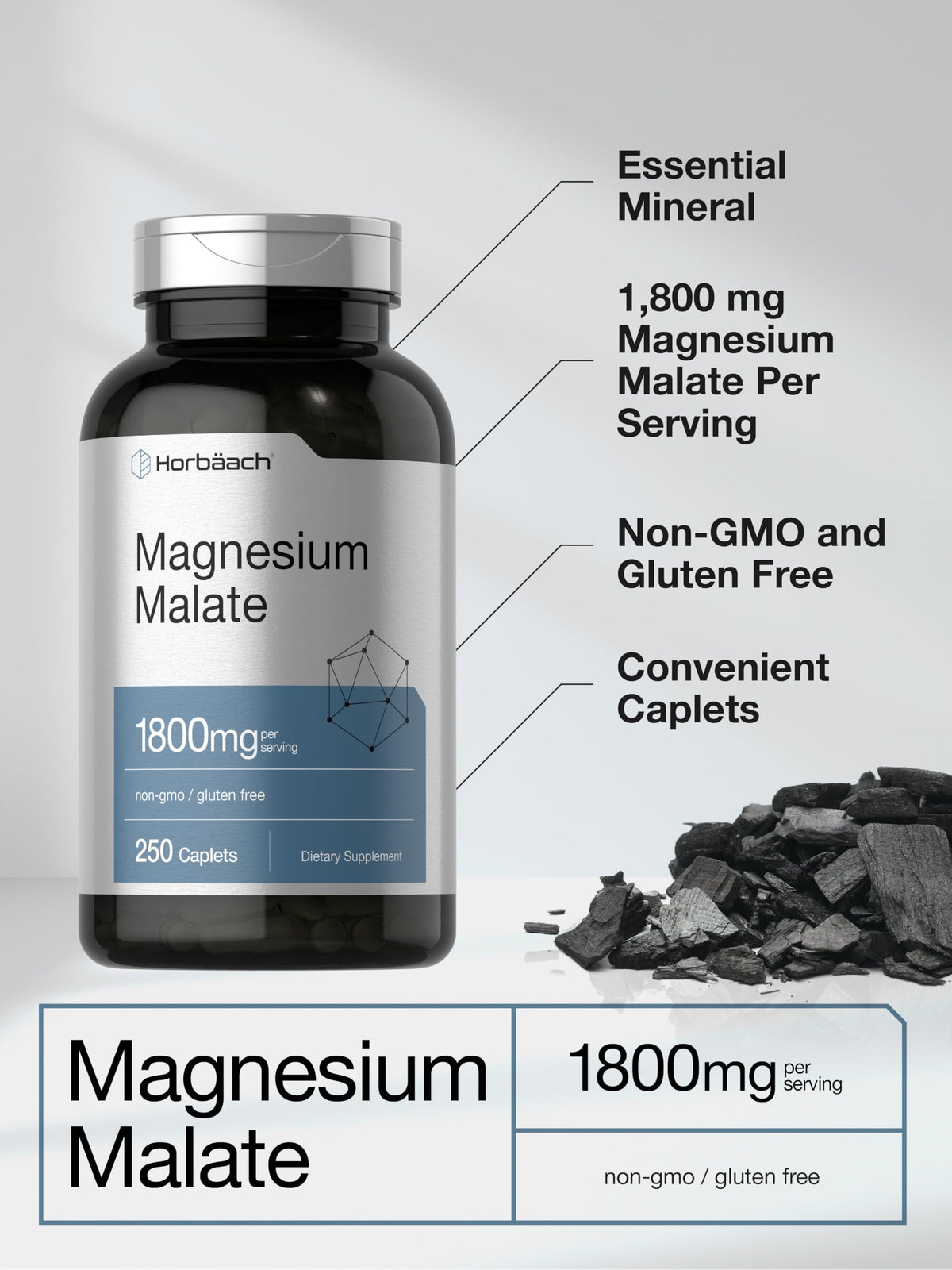 Horbäach Magnesium Malate | 1800mg | 250 Caplets