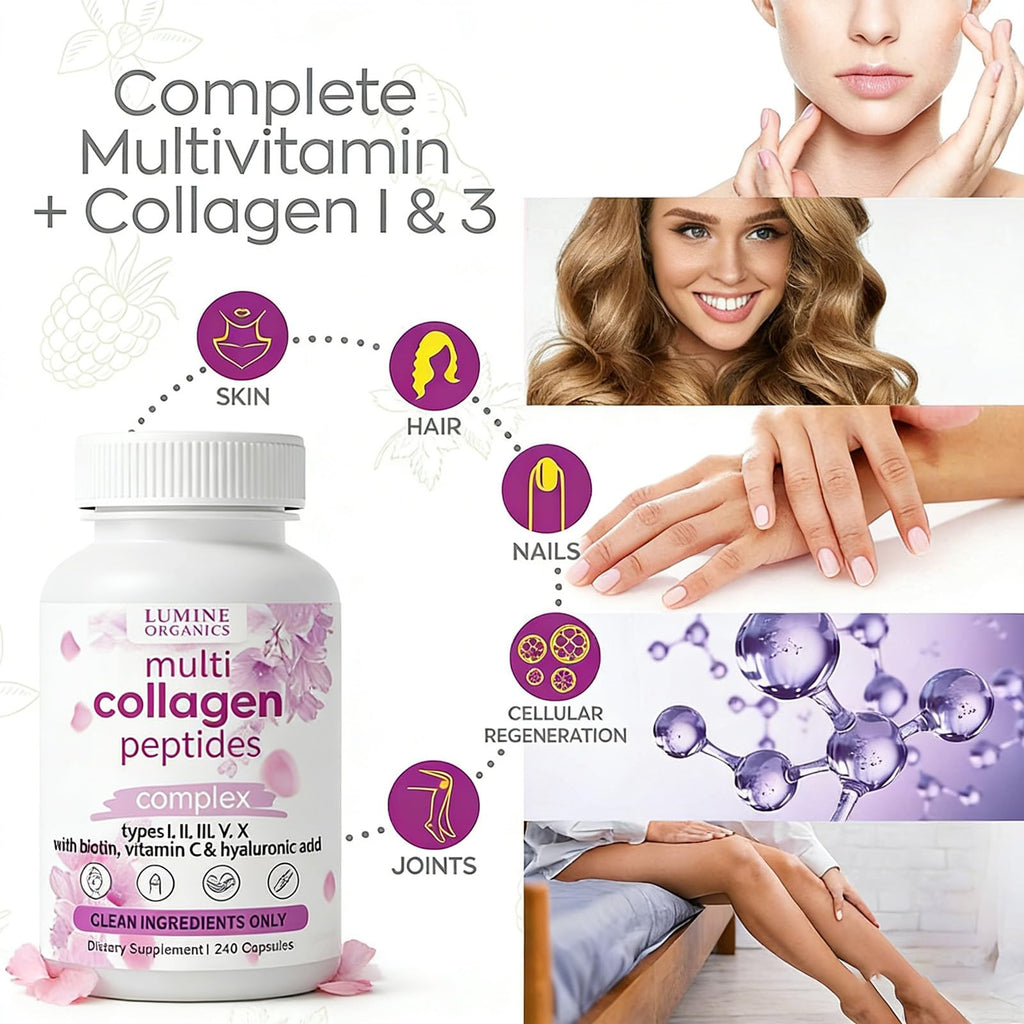 1PCSLumine Organics Collagen,Lumine Organics Collagen Peptides,240 Capsules