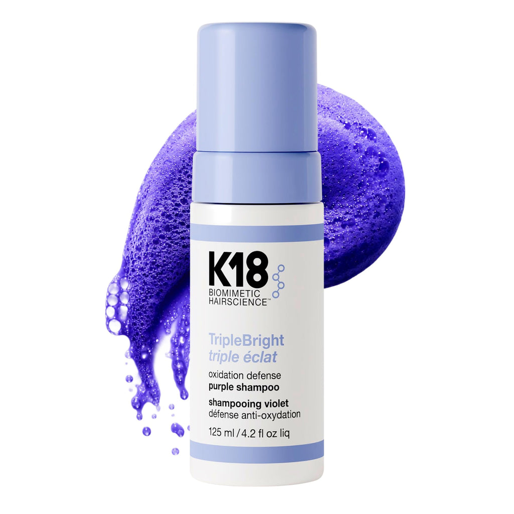 K18 TripleBright Oxidation Defense Purple Shampoo - Non-Staining Blonde Shampoo Removes + Helps Prevent Brass for Brighter, Longer-Lasting Blonde - For All Highlighted + Lifted Hair Tones (4.2 Fl oz)