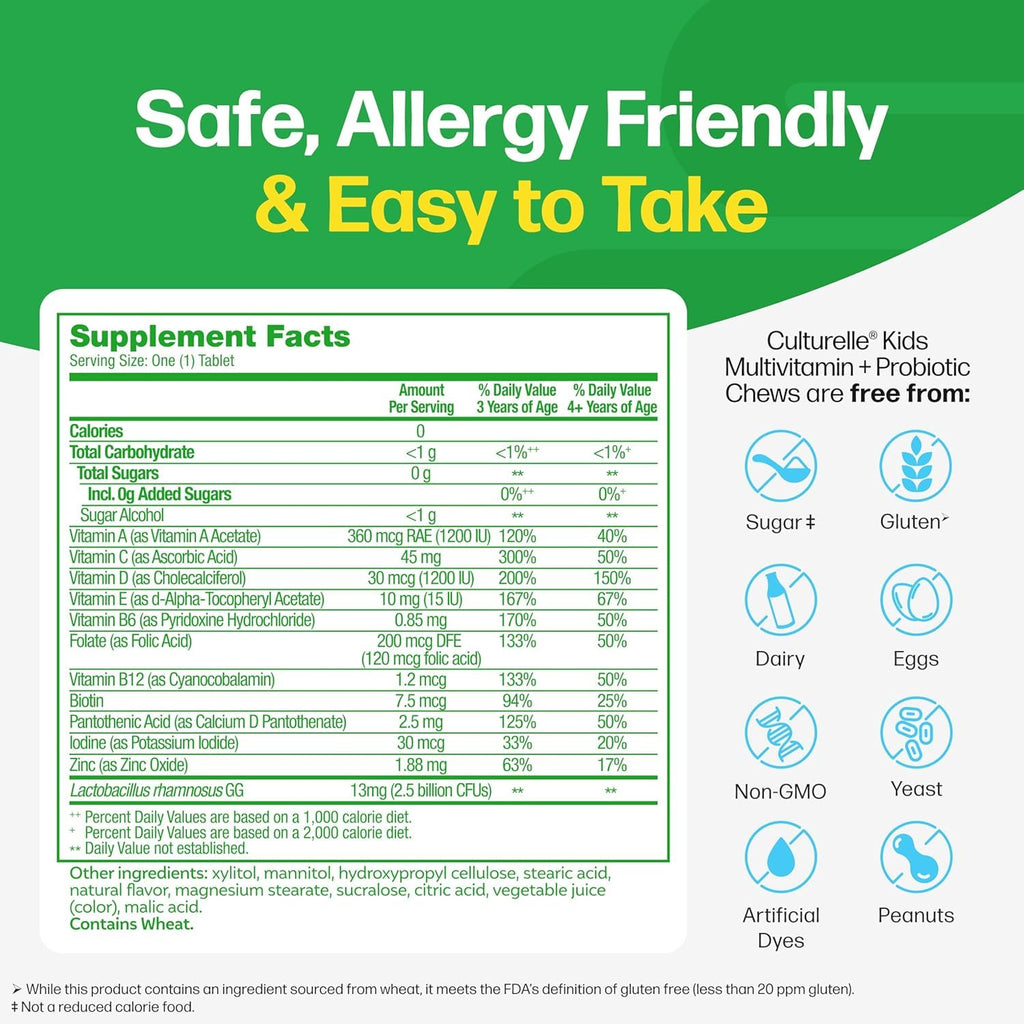 Culturelle Kids Multivitamin + Probiotic Chewable, Ages 3+, 50 Count | From the #1 Pediatrician-Recommended Brand± Promotes Digestive, Oral, Immune Health* with 11 Vitamins & Minerals, Fruit Punch
