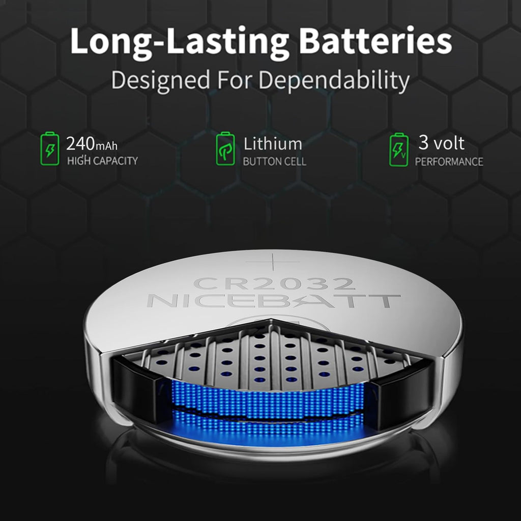 NICEBATT CR2032 Batteries 24 Pack, Long Lasting Power for AirTag, Car Remote Key Fob, 3V Lithium Coin Cell Cr 2032 Battery