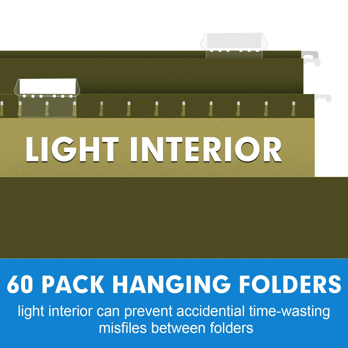 Hanging File Folders, RAZCC 60 Pack Reinforced Hanging Folders Legal Size, Designed for Bulky Files, Filing Cabinet, Adjustable Tabs, Green