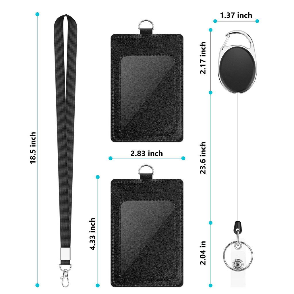 DUPENCD 2 Pack Badge Holders, Vertical PU Leather ID Badge Card Holder with Detachable Neck Lanyard Strap and Retractable Badge Reel ID Card Holders Set, Detachable Keychain, Cruise Ship Cards Holder