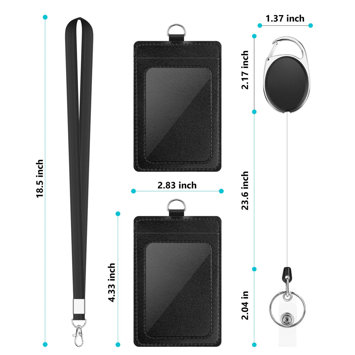 DUPENCD 2 Pack Badge Holders, Vertical PU Leather ID Badge Card Holder with Detachable Neck Lanyard Strap and Retractable Badge Reel ID Card Holders Set, Detachable Keychain, Cruise Ship Cards Holder