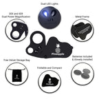 Pineapple 30X 60X Jewelers Loupe Magnifier with Light, Lighted Magnifying Glass Jewelry Loop, Pocket Magnifier for Coins, Jewelry, Plants, Currency, Diamonds, Stamps (Black)
