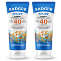 Badger Sport Mineral Sunscreen, Reef Safe, SPF 40, 98% Organic with Zinc Oxide, Water Resistant, Hawaii Reef Act 104 Compliant, Unscented & Hypoallergenic, For Sports & Adventures, 2.9 fl oz, 2-Pack
