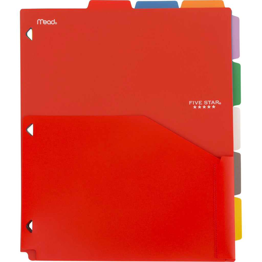Five Star 8-Tab Binder Pocket Dividers, Plastic Tabbed Divider with Pocket, 9-3/4" x 11", 3-Hole Punched, 8 Count, Assorted Colors (201590)