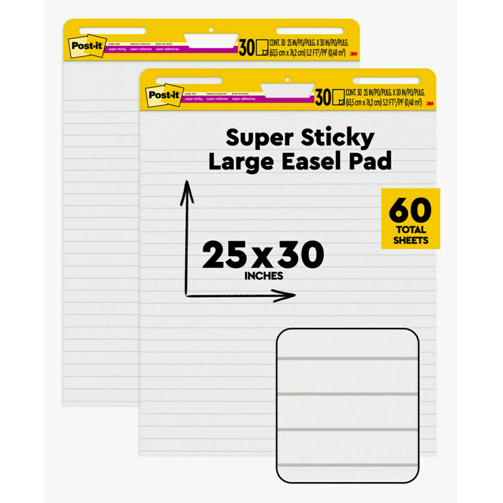 Post-it Super Sticky Easel Pad, 25 x 30 in, White Lined, 2 Pads