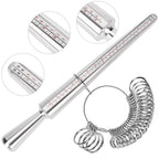 Ring Sizer Measuring Tool Kit, Ring Mandrel Measurer, 27 PCS Premium Steel Measuring Ring Tool, US Ring Size 0-13, 2 PCS Reusable Finger Size 1-17 USA Rings Size with Magnified Glass