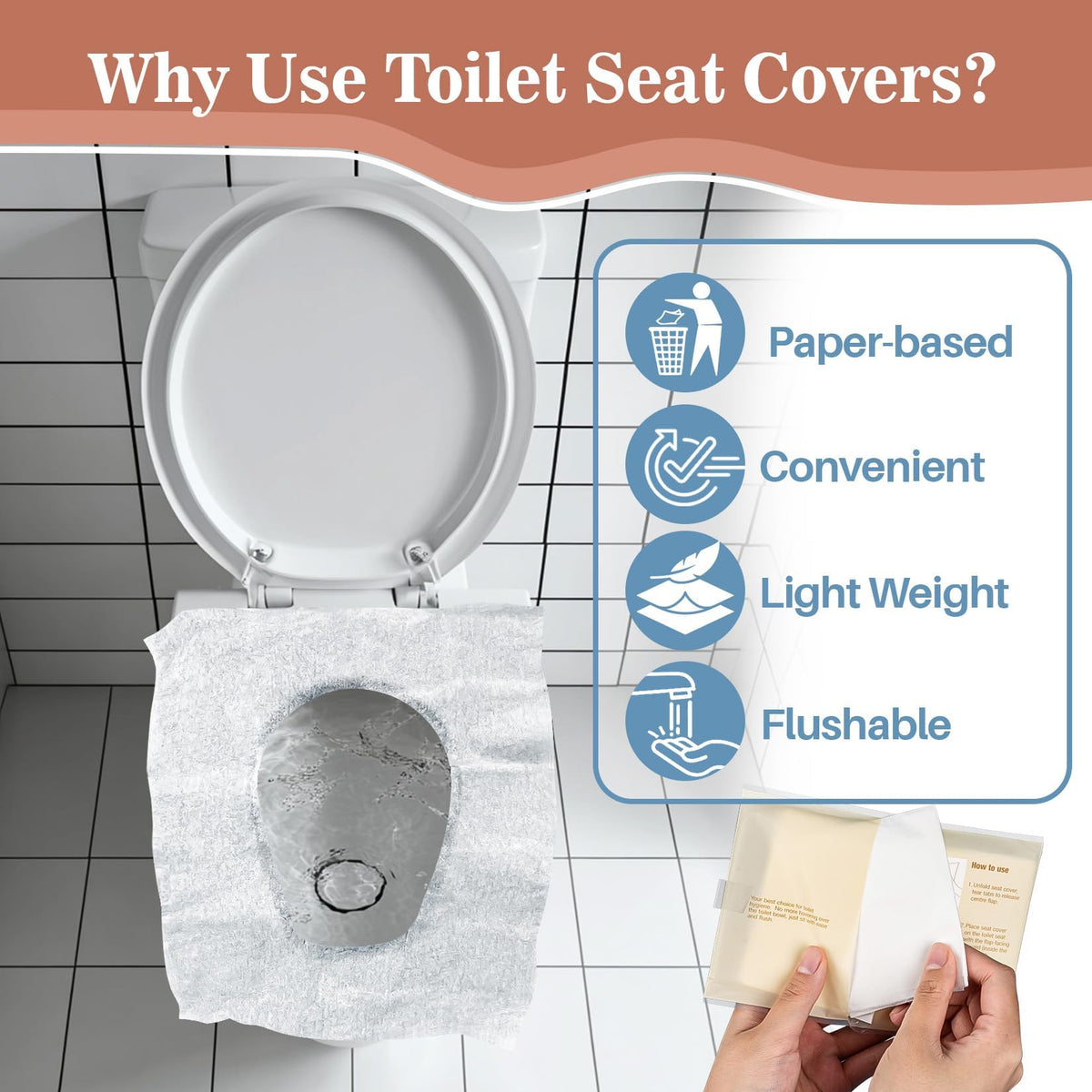 RAINFLOW Toilet Seat Covers Disposable - 100 Count Portable Flushable Paper