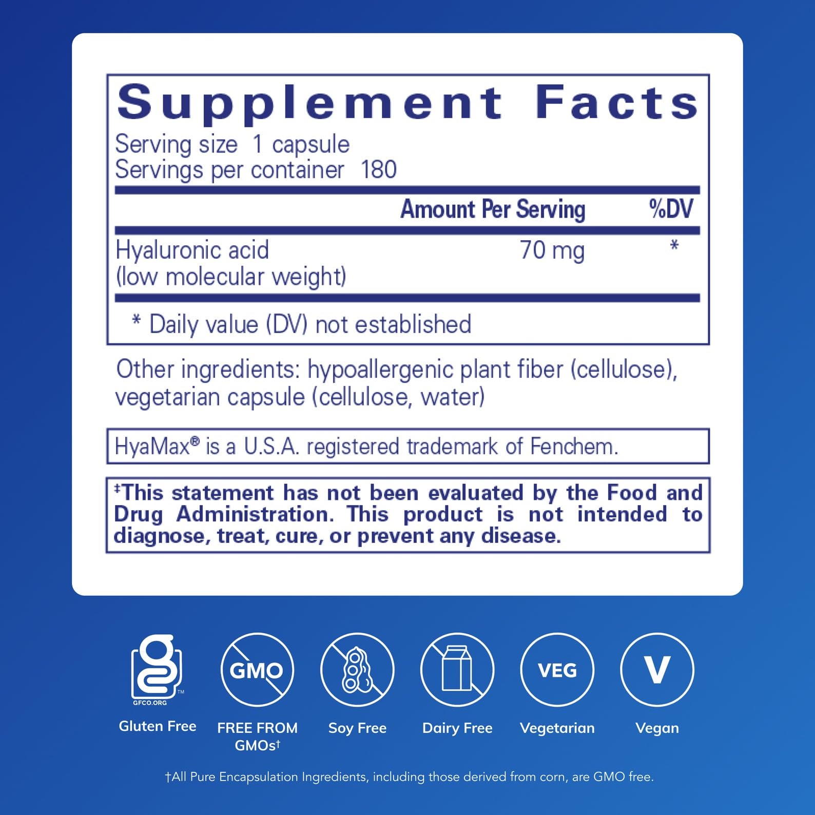 Pure Encapsulations Hyaluronic Acid, 180 Capsules | For Skin Hydration, Joint Lubrication and Joint Health*, Effective Absorption, Gluten-Free, Vegan and Non-GMO