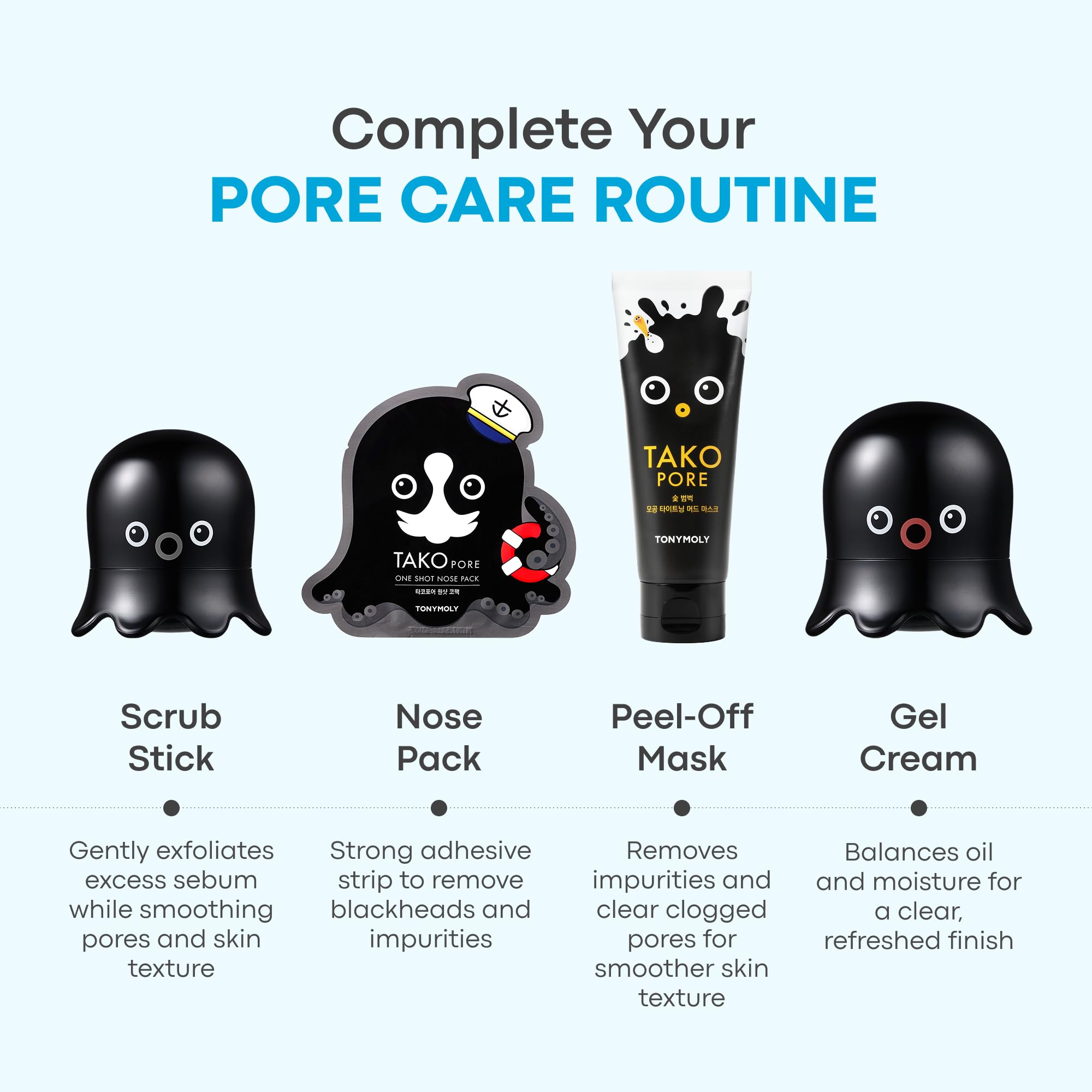 TONYMOLY Tako Pore Clay Scrub Stick, Korean Blackhead Exfoliator, 0.8 oz | Bentonite and kaolin clay draw out blackheads and sebum - Witch hazel and tea tree oil refine and unclog pores