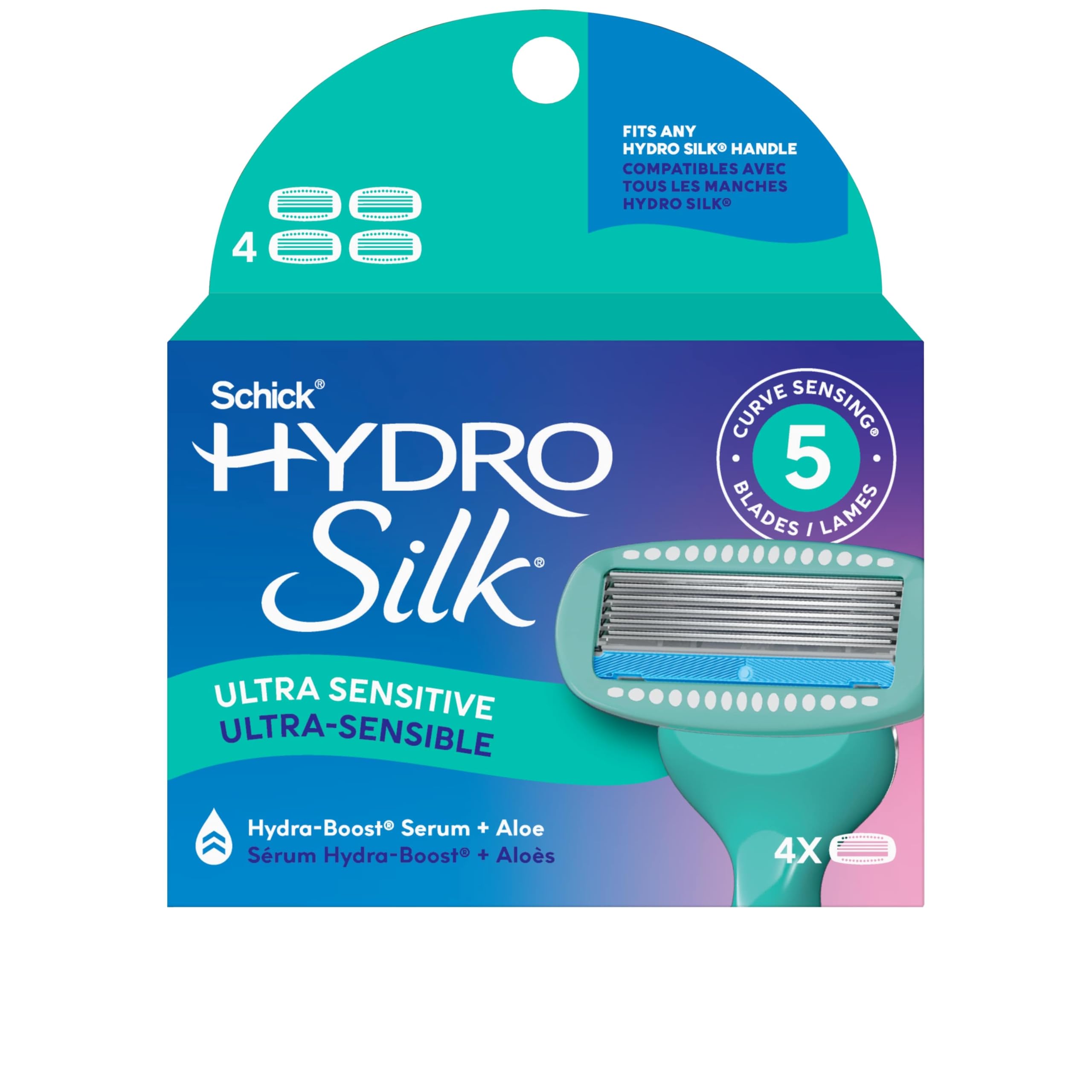 Schick Hydro Silk Sensitive Razor Blade Refills, 6 Count | 5-Blade Sensitive Skin Razors for Women | Womens Razor Refills for Sensitive Skin