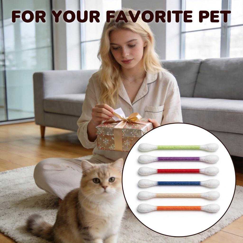 6Pack Cotton Swabs Cat Toys with Catnip, Giant Qtip Chew Sticks & Teething Ropes for Boredom Relief, Durable Interactive Felt Kitty Kicker Toy for Exercise.