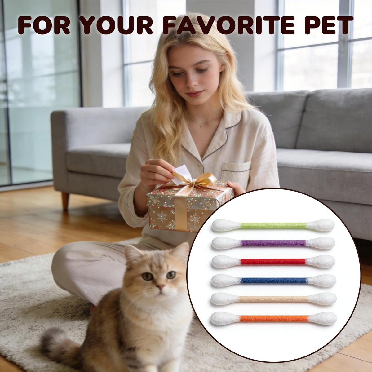 6Pack Cotton Swabs Cat Toys with Catnip, Giant Qtip Chew Sticks & Teething Ropes for Boredom Relief, Durable Interactive Felt Kitty Kicker Toy for Exercise.