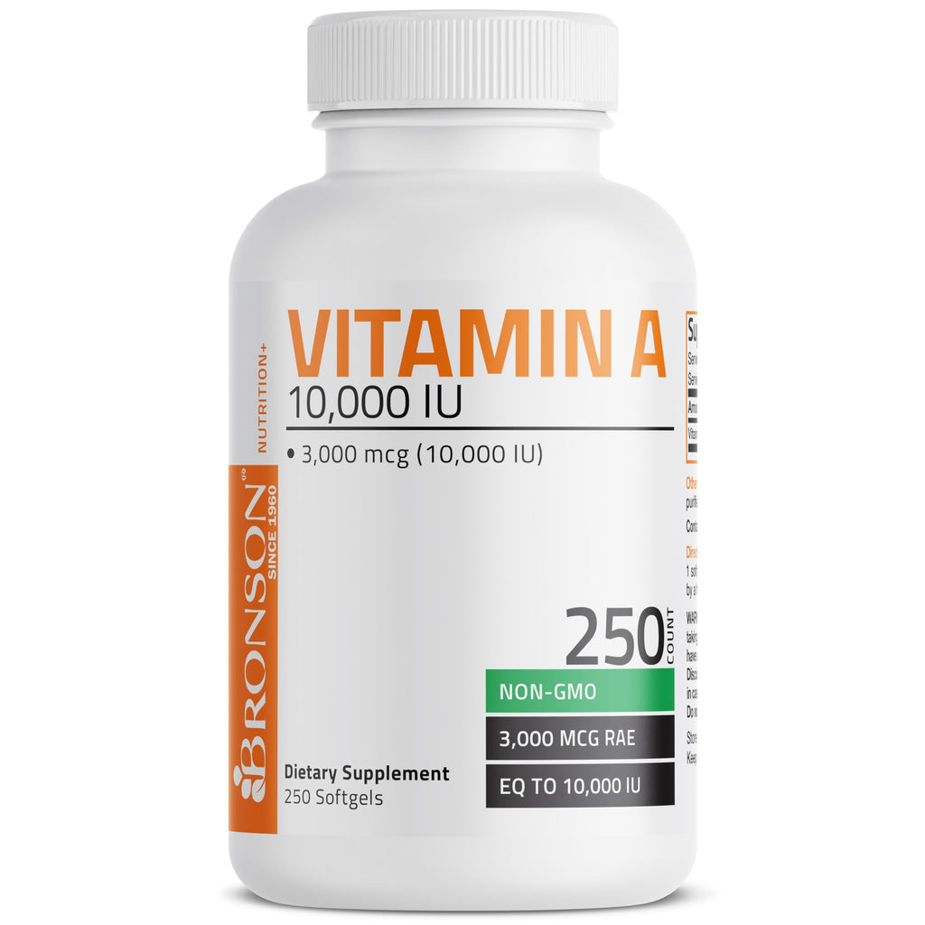 Bronson Vitamin A 10,000 IU Healthy Vision and Immune Support, 250 Softgels | Vitamin A Palmitate, Once-Daily Rapid Release, Skin, Growth & Reproduction Support, Non-GMO