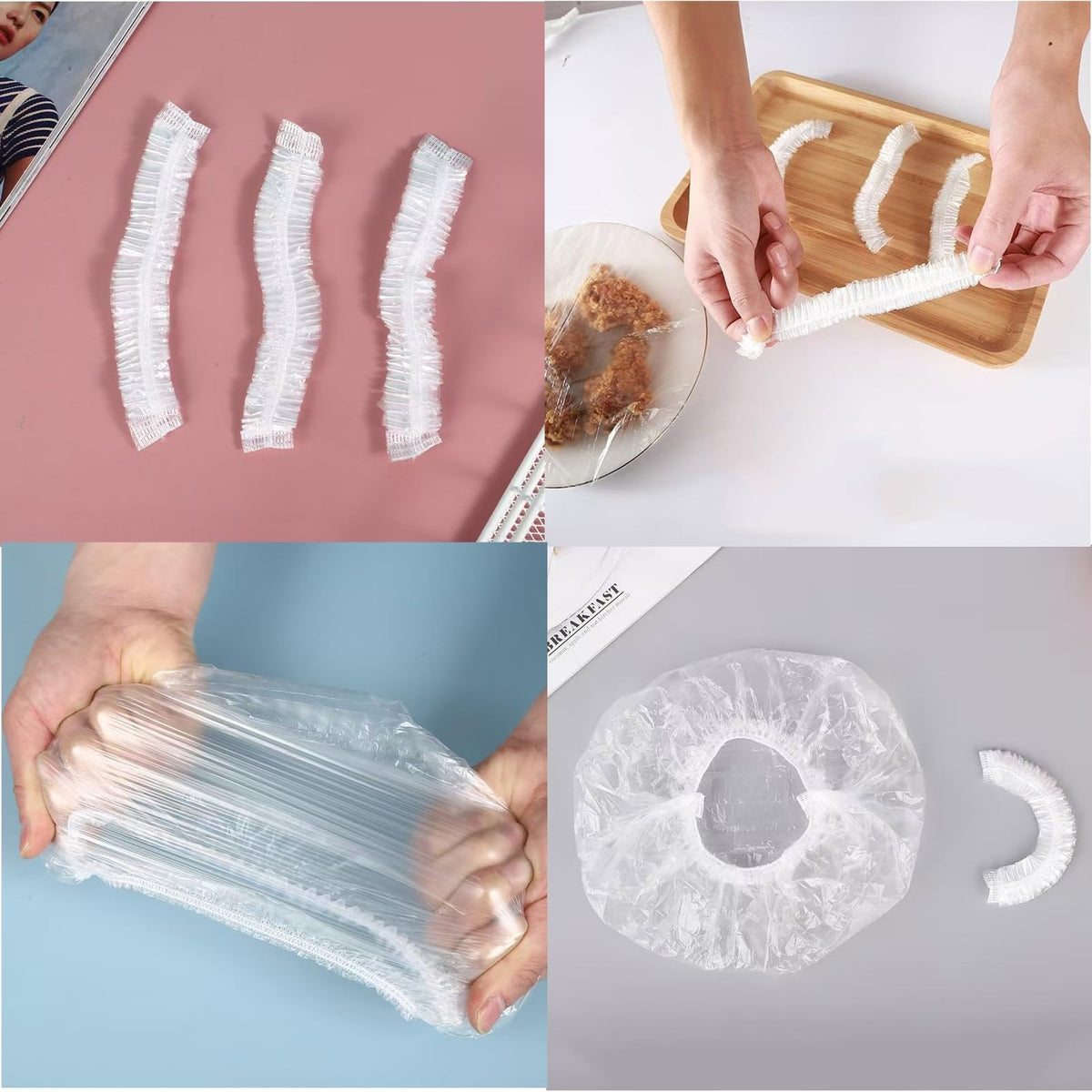 300PCS Disposable Bowl Covers Canning Lids, Plastic Bowl Covers Food Cover Stretch Edging, Flexible Storage Packaging for Storage Containers, Plastic Lids for Disposable Cling Bags for Household