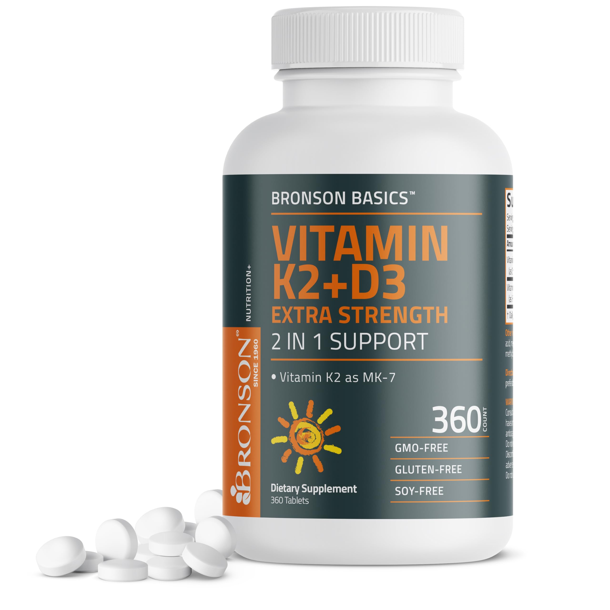 Bronson Vitamin K2 MK-7 + D3 10,000 IU Extra Strength, 360 Tablets | 120 mcg Vitamin K2 as MK-7 per Tablet, Bone Health Support, Non-GMO, Gluten-Free & Soy-Free