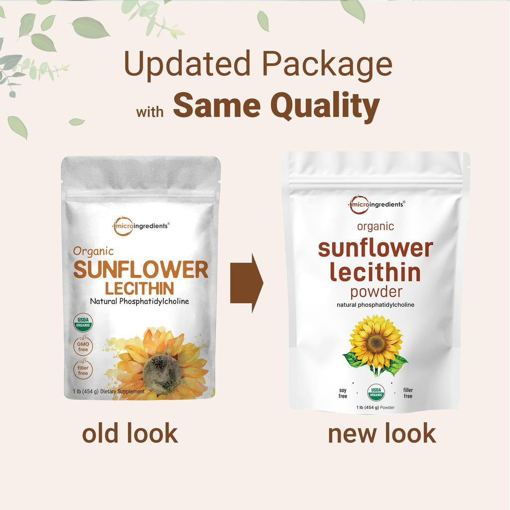 Organic Sunflower Lecithin Powder, 1 Pound, Sustainable Farmed, Cold Pressed, Rich in Phosphatidyl Choline and Protein, Making Liposomal Vitamin C, Lactation Supplement, Non-GMO