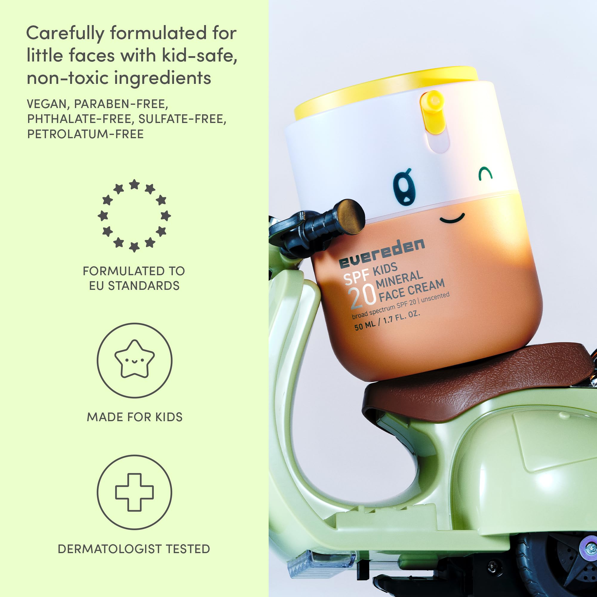 Evereden Kids Mineral Face Cream SPF 20, Dermatologist-Tested, Zinc Oxide | Kids Daily Sunscreen with Vitamin B5, 100% Mineral UV Filter, Fragrance-Free, Clean, Vegan, No Phenoxyethanol, FSA Eligible