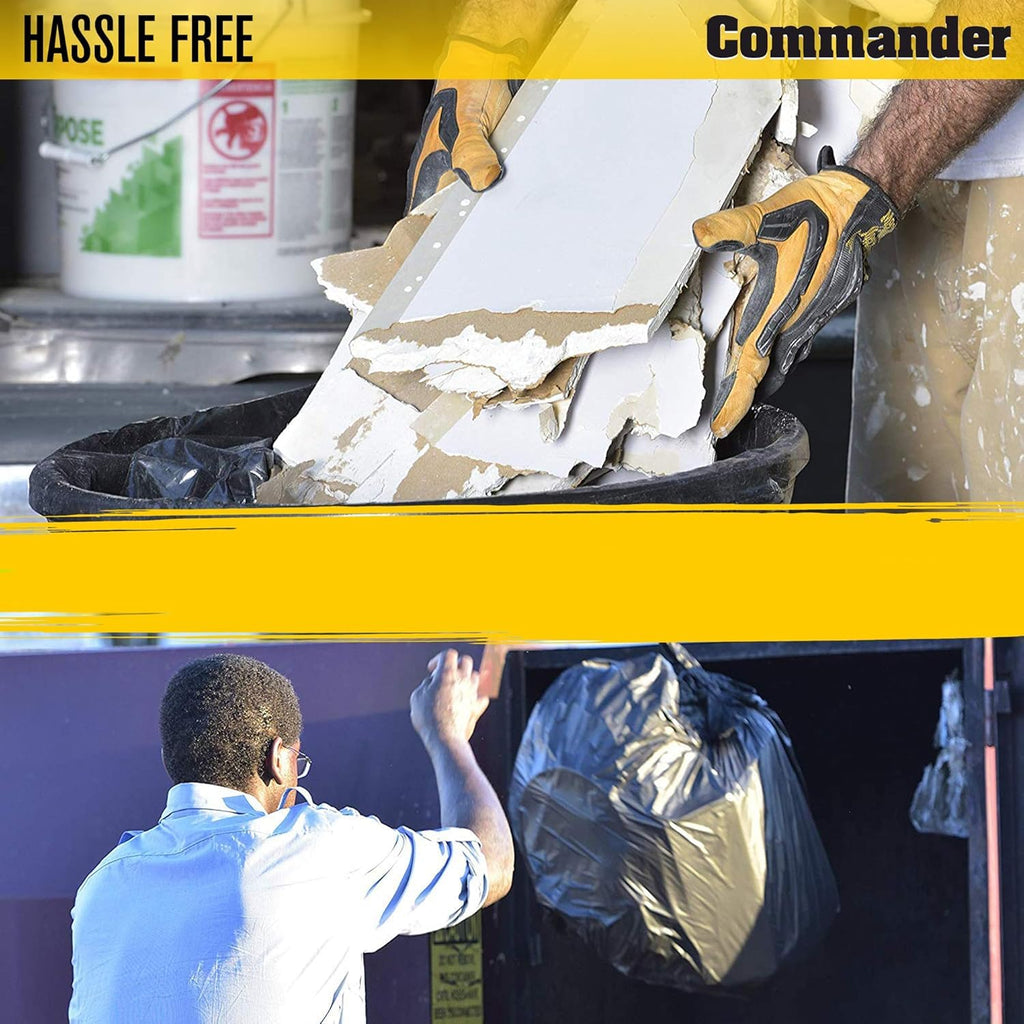 Commander 55 Gallon 2 MIL (eq) Heavy Duty Contractor Bags with Flap Ties - 36" x 56" with flaps - Pack of 20 - For Contractor, Industrial, & Outdoor