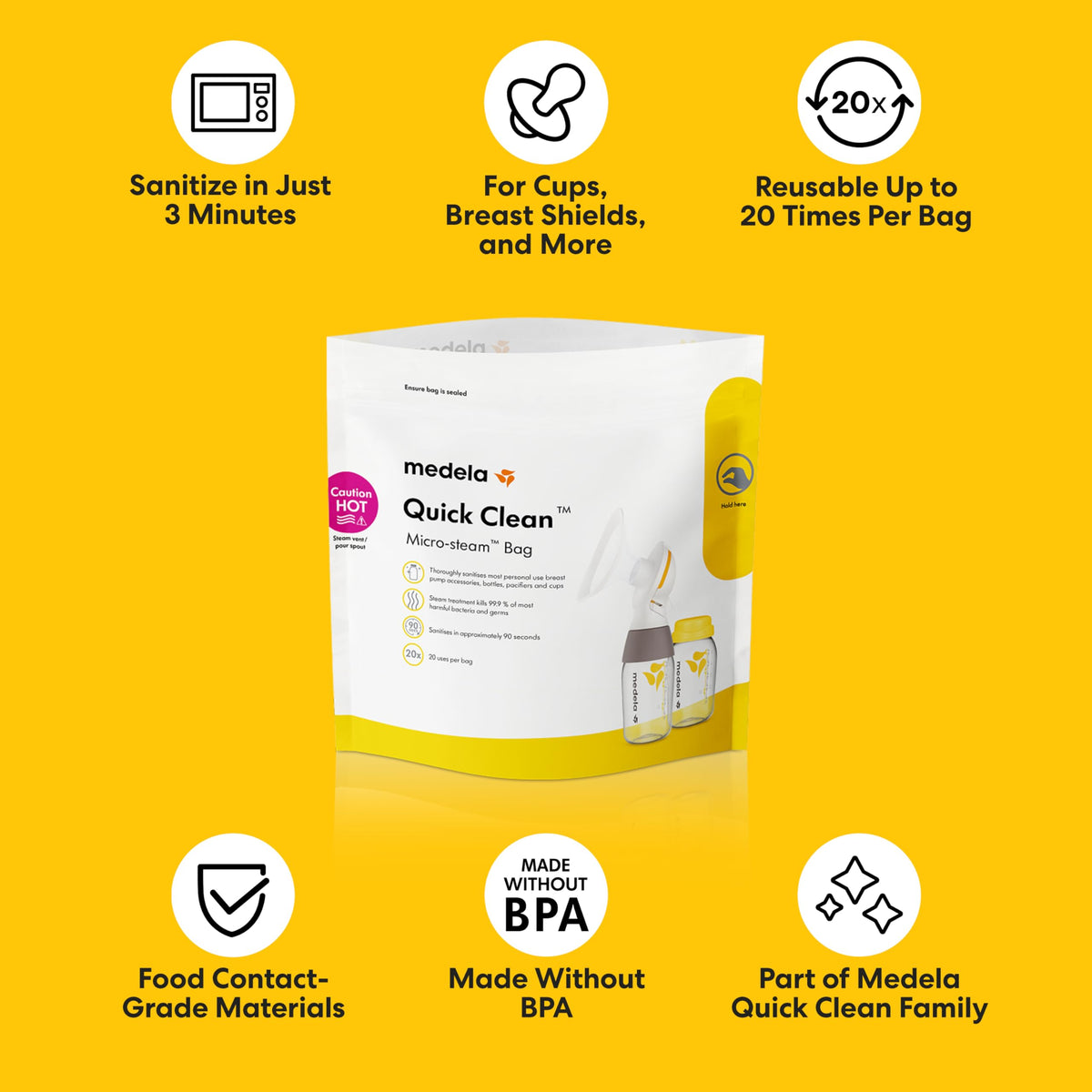 Medela Quick Clean Micro-Steam Bags | Microwave Steam Cleaning Bags | 12Ct