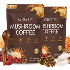 GRGTP Mushroom Coffee - Superfood Blend with 6 Adaptogens (Cordyceps, Lion's Mane, Reishi Other) | Jitter-Free Energy, Enhanced Focus, Digestion & Immunity Support | 45 Servings, Vegan, Gluten Free, Non-GMO | Smooth Flavor