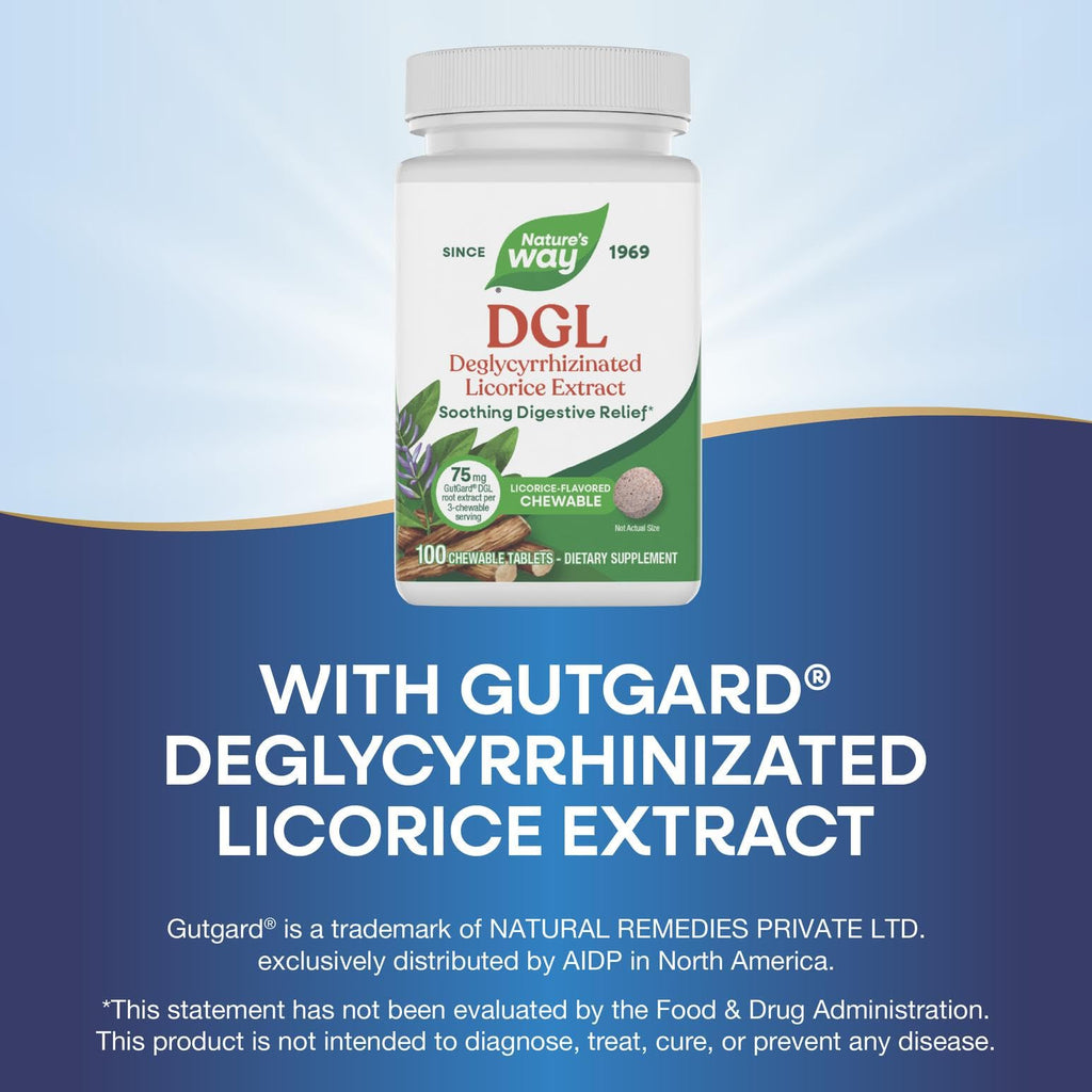 Nature's Way DGL - DGL Supplement for Digestive Support* - Licorice Root Extract - Botanical Ingredient - Convenient Chewable Tablets - Vegan, Gluten-Free & Dairy-Free - 100 Count (33 Servings)