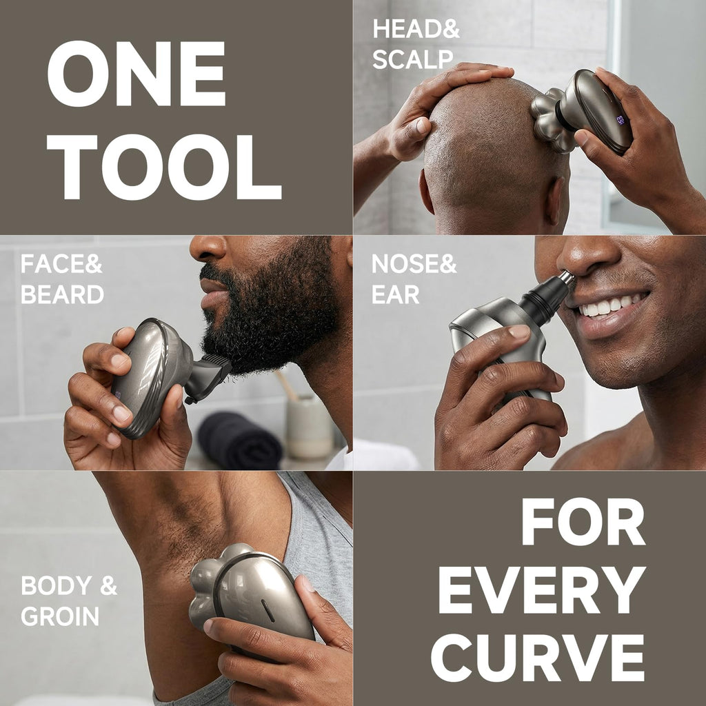 Head Shavers for Bald Men – Electric Razor for Men, 7D Magnetic Electric Shavers for Men, IPX7 Waterproof 5-in-1 Shavers for Men Grooming Kit (Gray)