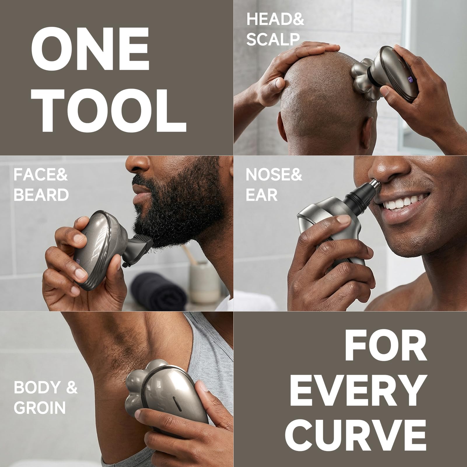 Head Shavers for Bald Men – Electric Razor for Men, 7D Magnetic Electric Shavers for Men, IPX7 Waterproof 5-in-1 Shavers for Men Grooming Kit (Gray)