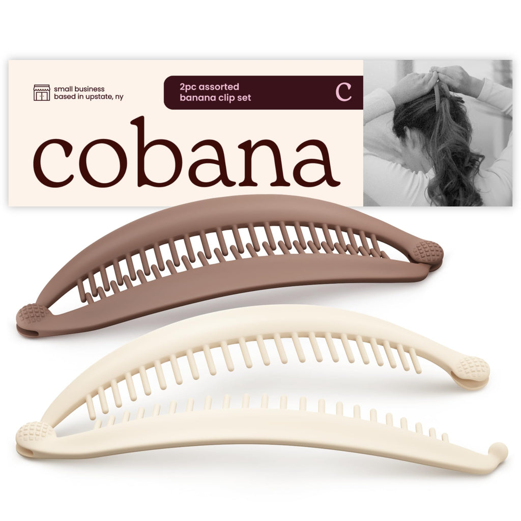 Cobana Banana Clip – Large 6'' Volumizing Hair Clip for Medium to Thick Hair – Secure Hold, No Crease, No Breakage – Hair Accessories for Women, Set of 2 (Black and Brown)