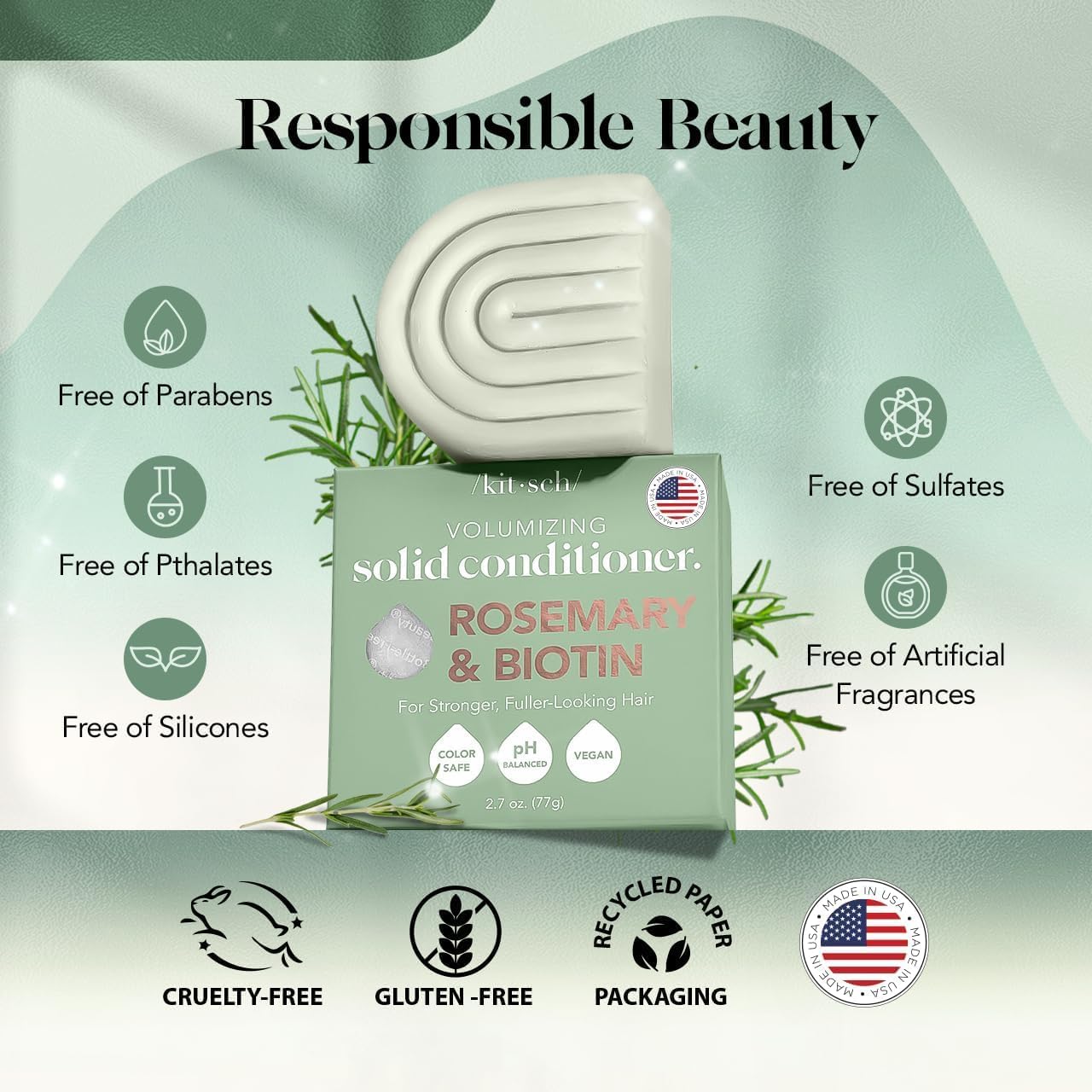 Buy now Kitsch Rosemary & Biotin Volumizing Hair Conditioner Bar for Hair Growth & Thickening â€“ Hydrating & Cleansing Hair Conditioner for Women & Men - Paraben, Silicone & Sulfate Free - Made in USA - 2.7 oz at indiglob india