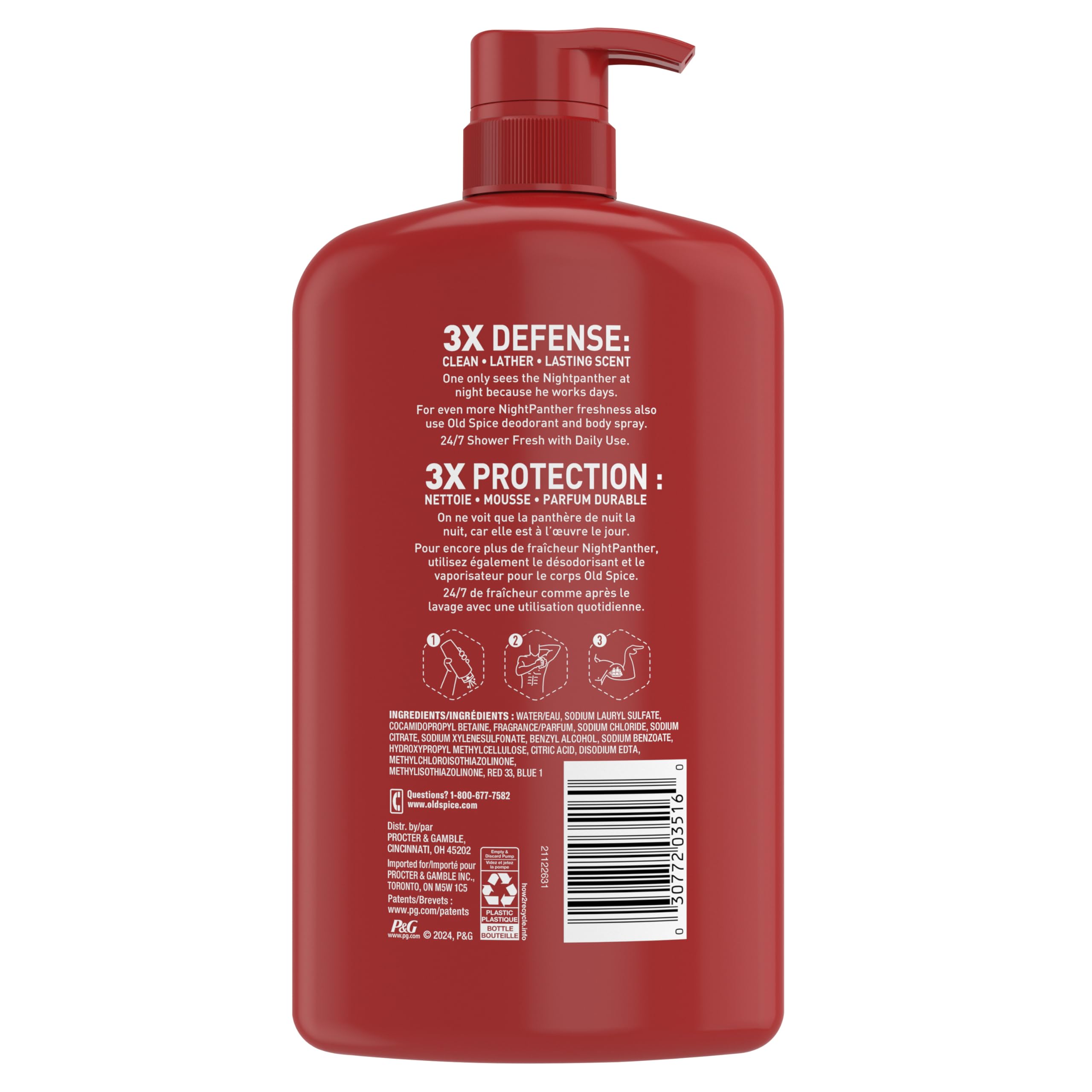 Old Spice Cleansing Body Wash for Men, 3X Defense, 24/7 Shower Fresh with Lasting Scent, 2 in 1 Body and Face Wash, Daily Men’s Wash and Shower Gel, NightPanther Rich Warm Masculine Scent, 33.4 oz