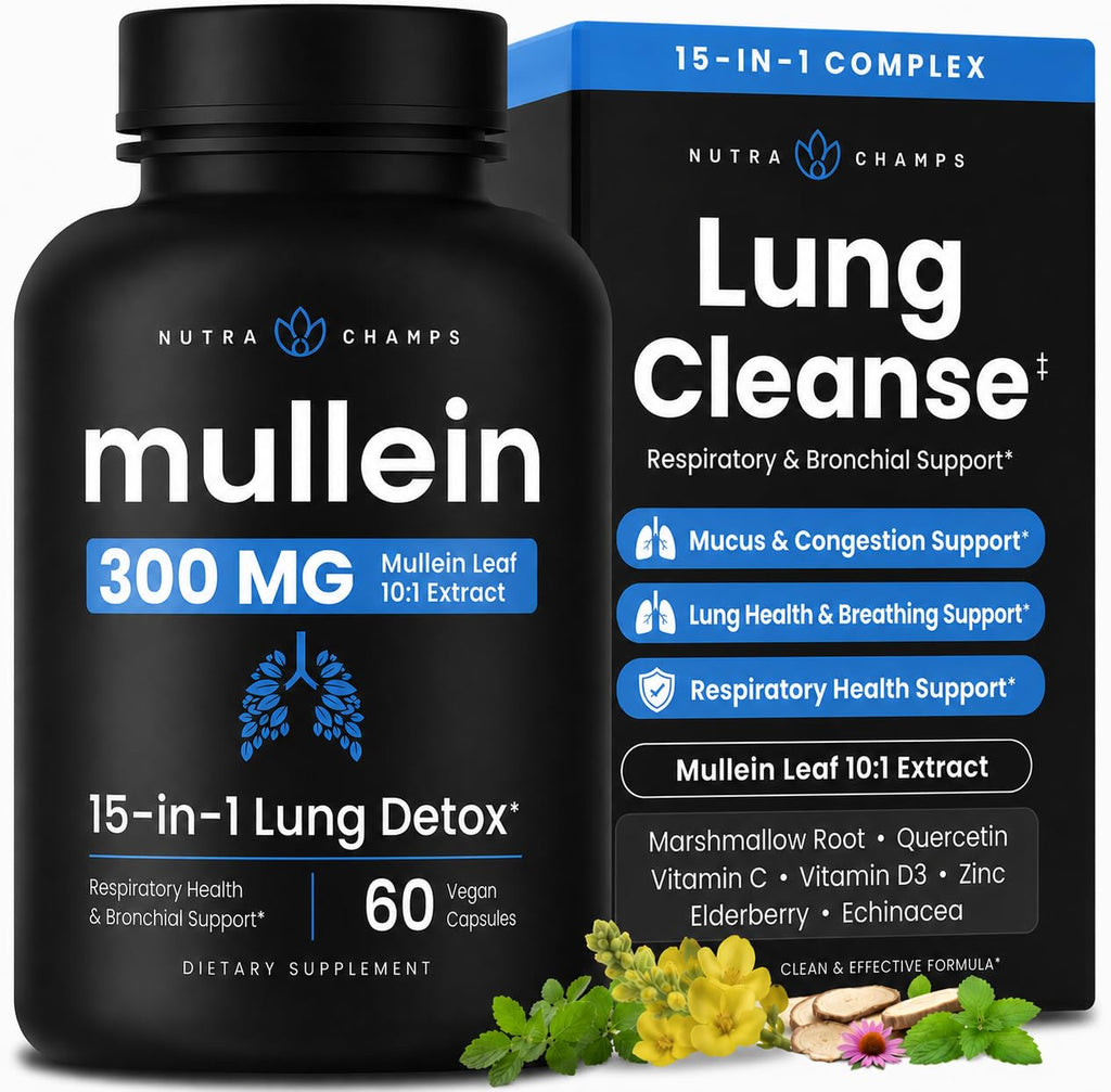 NutraChamps Mullein Leaf Extract for Lung Detox Extra Strength Lung Cleanse for Smokers, Mullein Capsules Lung Support Supplement for Respiratory Lung Health