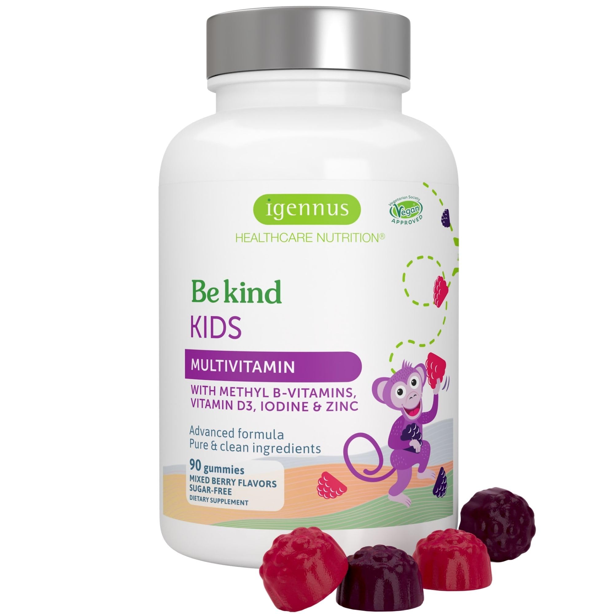 Igennus Methylated Kids Multivitamin Gummies, Age 4+, 6 x 90 Gummies | Clean Label & Third Party Tested, No Artificial Sweeteners or Flavors, Sugar Free, Natural Berry Flavor, Non-GMO, Halal