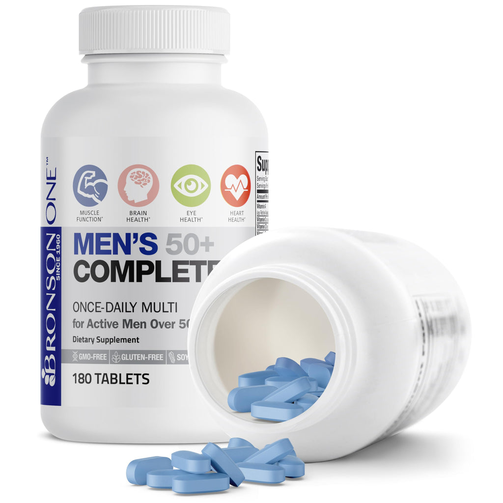 Bronson ONE Daily Mens 50+ Complete Multivitamin Multimineral, 180 Tablets | Once-Daily, Targeted Nutrition For Active Men Over 50, Non-GMO, Gluten-Free, Soy-Free