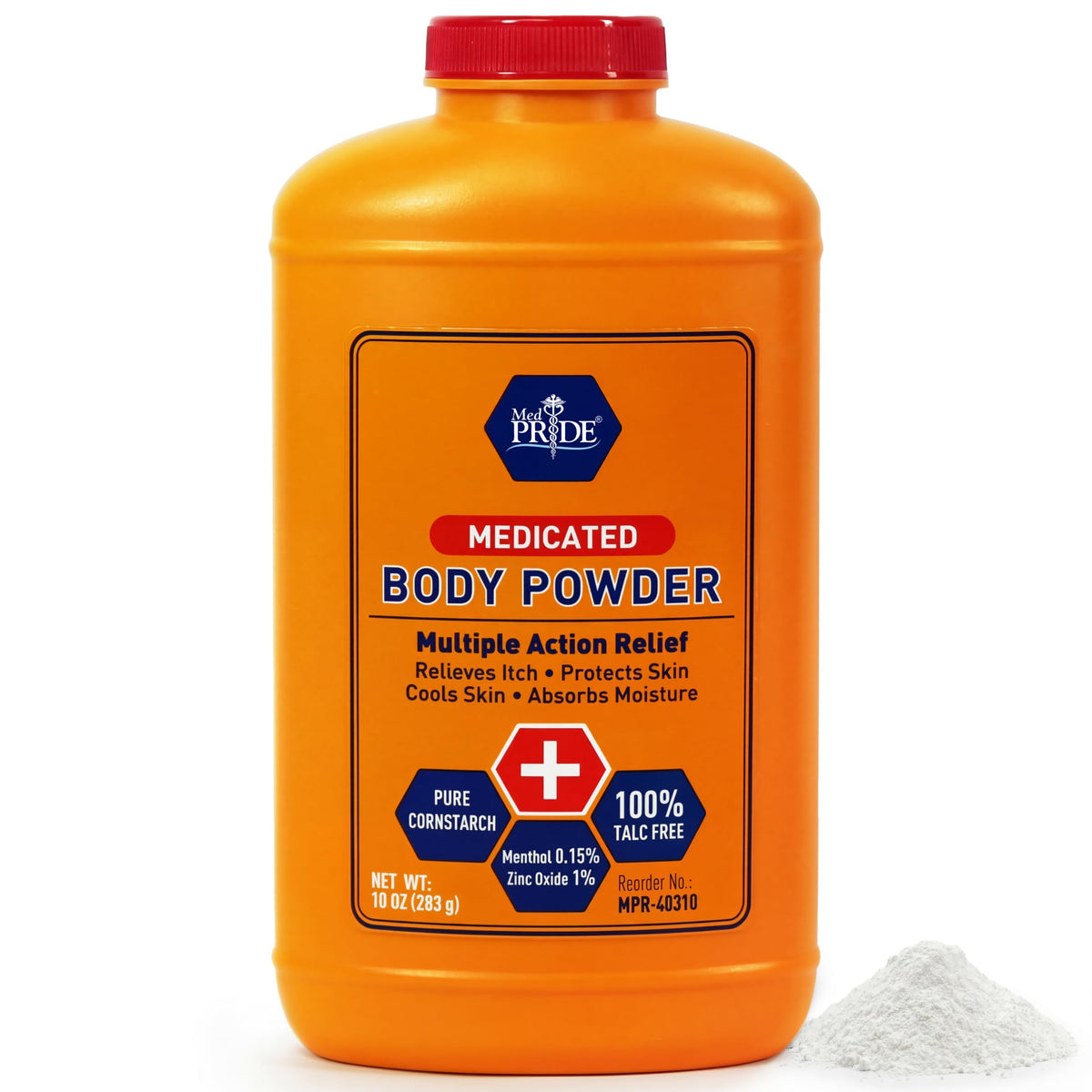 MED PRIDE Medicated Talc-Free Body Powder, Anti-Itch, Zinc Oxide, 10 oz
