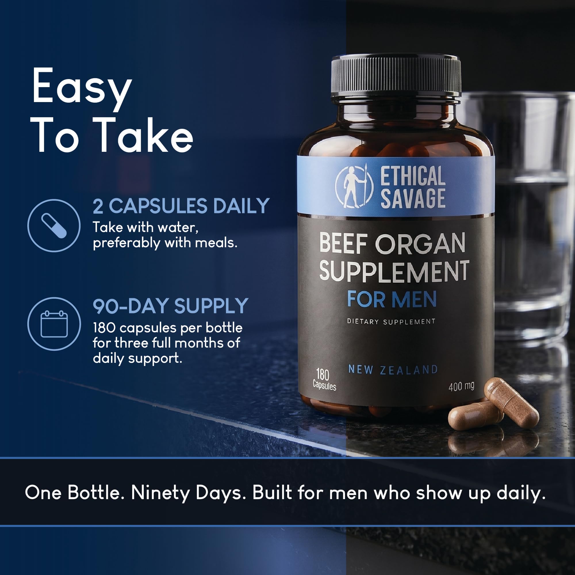 Beef Organ Supplement for Men | Grass-Fed Testicle, Blood, Liver, Heart & Bone Marrow | Primal Energy, Stamina & Daily Performance | 90-Day Supply