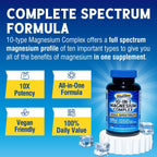 Vitalibre 10 in 1 Magnesium Complex, 420mg Elemental Magnesium 120 Capsules | Ultra Strength, Max Absorption | Chelated Magnesium Supplement for Women Men Nerves, Bone & Heart Health | Non-GMO