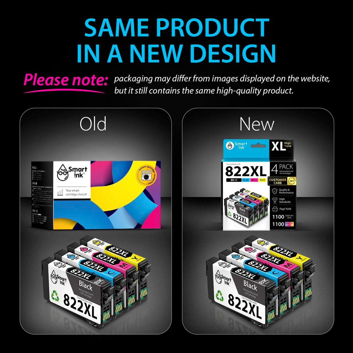 Smart Ink Remanufactured Ink Cartridge Replacement for Epson 822XL 822 XL T822XL to use with WF-3820 WF-4820 WF-4830 WF-4834 Workforce Pro Printers (BK & C/M/Y, 4 Combo Pack)