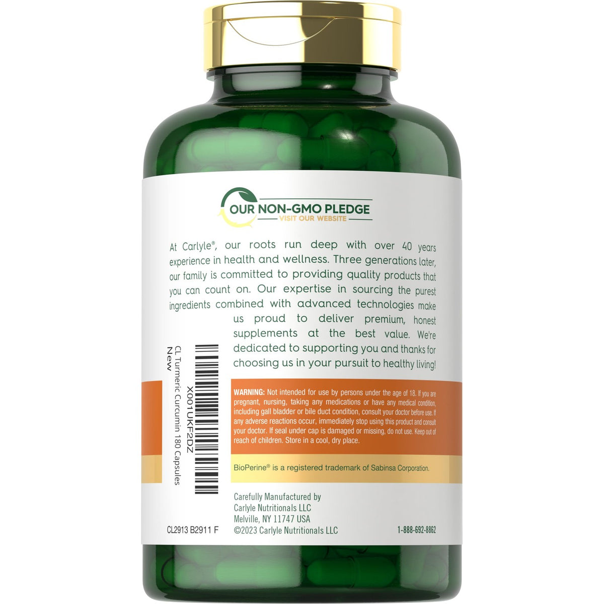 Carlyle Turmeric Curcumin Supplement | 180 Capsules | with Black Pepper