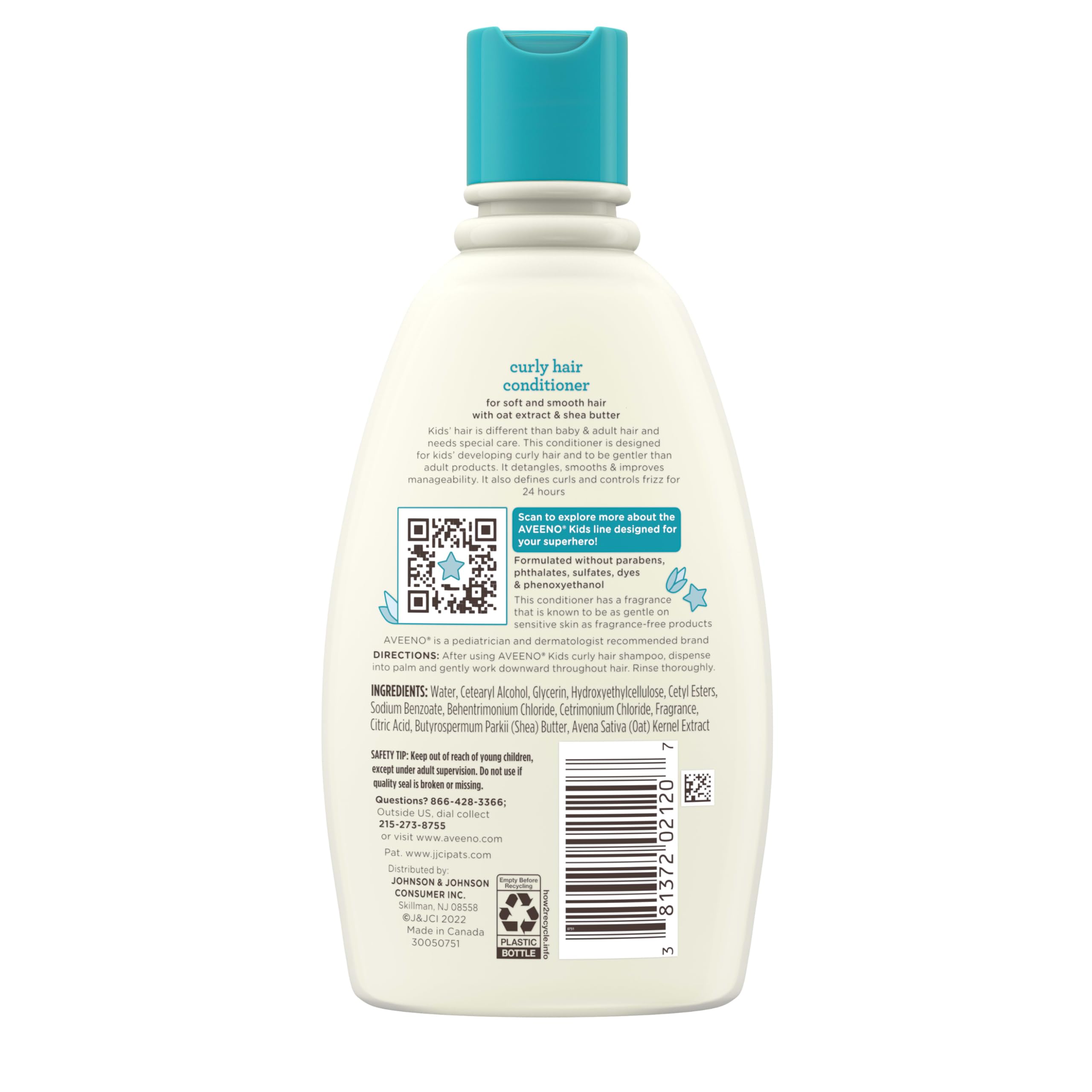Aveeno Kids Curly Hair Conditioner, 12 fl. oz | Hydrating Conditioner, Oat Extract & Shea Butter, Gentle Scent, Detangles & Moisturizes Curls