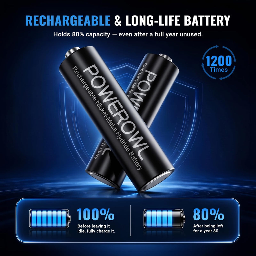 Rechargeable AA Batteries with Smart Charger, 2800mAh High Capacity Low Self Discharge Ni-MH Double A Battery, 4 Count